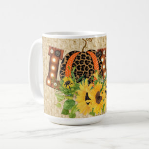 LOVE IN LIGHTS WITH SUNFLOWERS BROWN & YELLOW COFFEE MUG