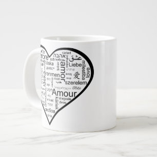 Love in many languages Heart Large Coffee Mug