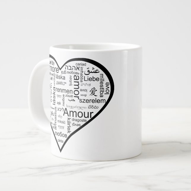 Love in many languages Heart Large Coffee Mug (Front Left)