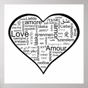 Love in many languages Heart Poster