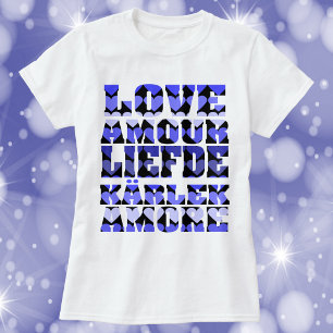 Love in Many Languages Hearts Blue T-Shirt
