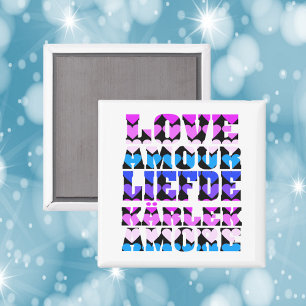 Love in Many Languages Hearts Pink Blue Purple Magnet