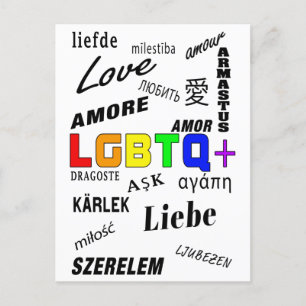 Love in many languages LGBTQ+ Pride Postcard