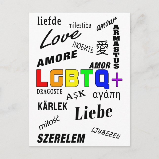 Love in many languages | LGBTQ+ Pride Postcard (Front)