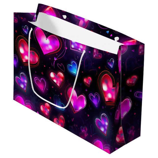 Love in Motion: Valentine's Day Hearts Large Gift Bag (Front Angled)