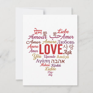 Love In Multiple Language Heart Shape Valentine Holiday Card