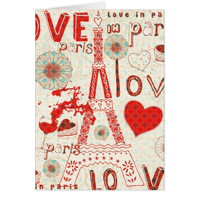 Love In Paris-Eiffel Tower Flowers And Hearts (Front)