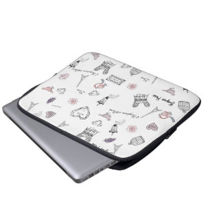 Love in Paris Girly Pink Modern Pattern Laptop Sleeve