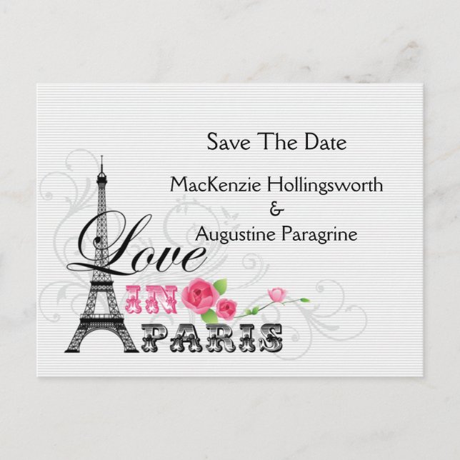 Love in Paris Save The Date Announcement Postcard (Front)