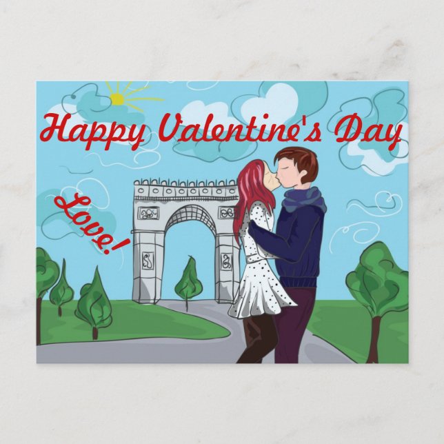 LOVE IN PARIS VALENTINES DAY POSTCARD (Front)