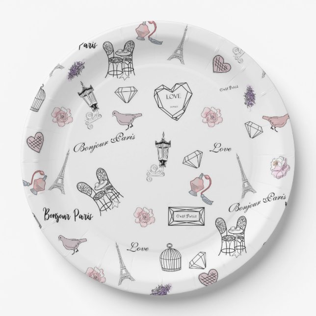Love in Peris Bohemian Chic Floral Boho Girl Paper Plate (Front)