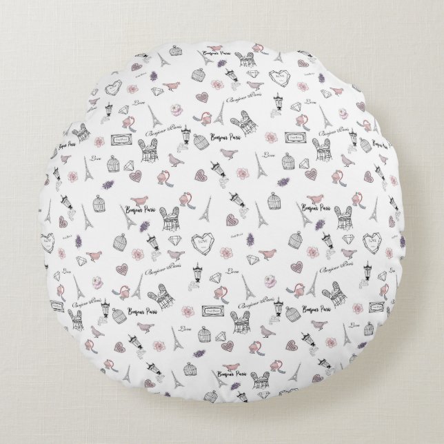 Love in Peris Bohemian Chic Floral Boho Girl Round Cushion (Front)