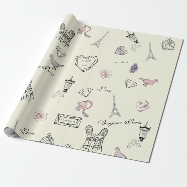 Love in Peris Bohemian Chic Floral Travelling Girl Wrapping Paper (Unrolled)