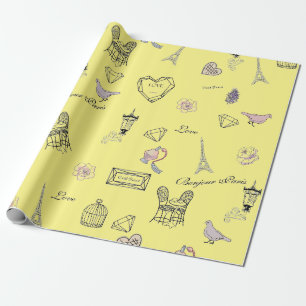 Love in Peris Bohemian Chic Floral Travelling Girl Wrapping Paper