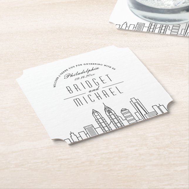 Love in Philadelphia | City Skyline Welcome Paper Coaster (Angled)