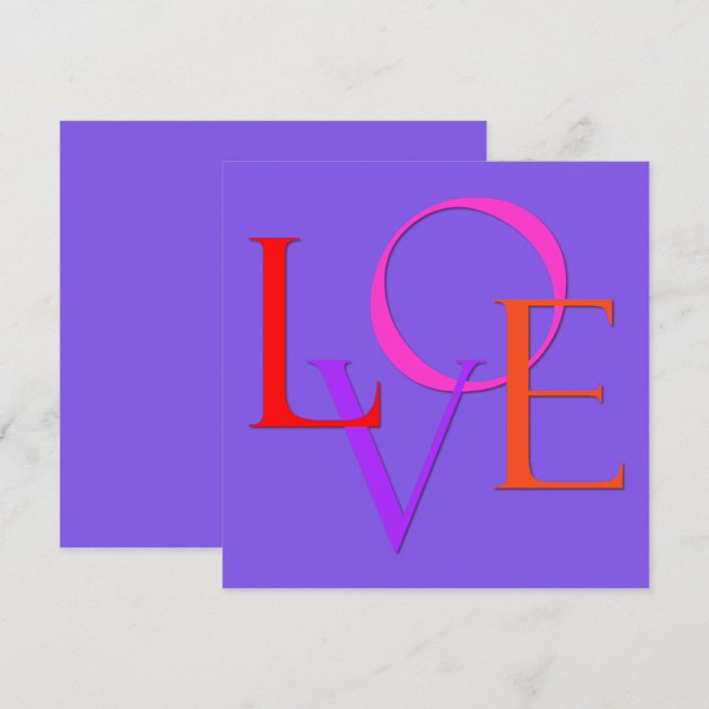 "LOVE" in Pink, Red, Purple and Orange Valentine's Holiday Card (Front/Back)