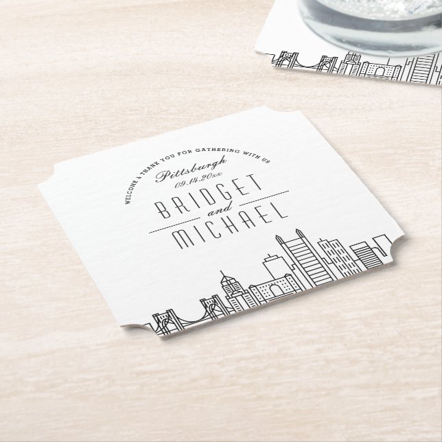 Love in Pittsburgh | City Skyline Welcome Paper Coaster (Angled)