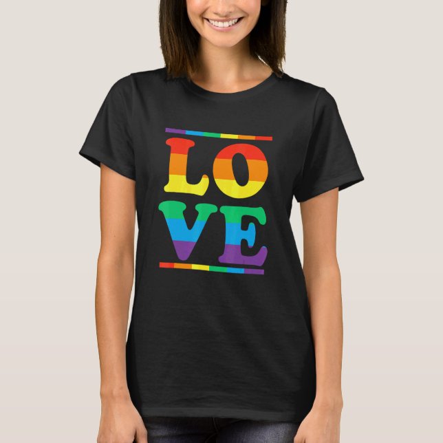 Love In Rainbow Flag Colours Lgbtq Lesbian Gay T-Shirt (Front)