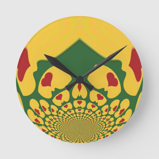 Love in Rasta Colours: Reggae Hearts Round Clock (Front)