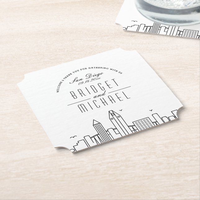 Love in San Diego | City Skyline Welcome Paper Coaster (Angled)