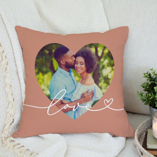Love in Script Clay Custom Heart Shaped Photo Cushion