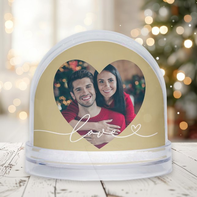 Love in Script Gold Heart Photo Snowglobe (Creator Uploaded)