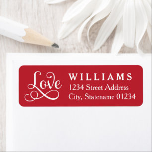 Love in Script Red Wedding Return Address Label