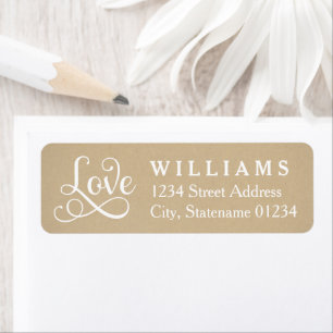 Love in Script Rustic Kraft Wedding Return Address Label