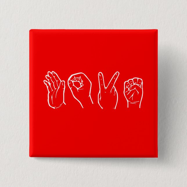 LOVE IN SIGN LANGUAGE 15 CM SQUARE BADGE (Front)