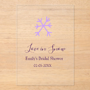 Love in Snow bridal shower purple snowflakes paste Acrylic Invitations