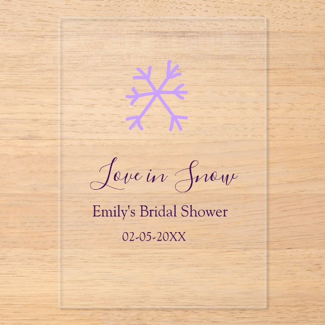 Love in Snow bridal shower purple snowflakes paste Acrylic Invitations (Front)