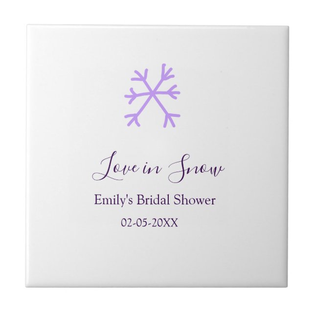 Love in Snow bridal shower purple snowflakes paste Ceramic Tile (Front)