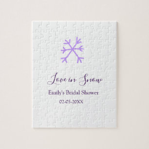 Love in Snow bridal shower purple snowflakes paste Jigsaw Puzzle