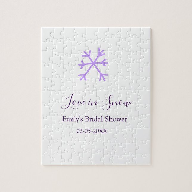 Love in Snow bridal shower purple snowflakes paste Jigsaw Puzzle (Vertical)