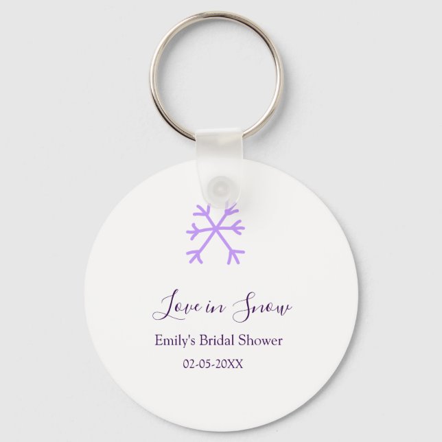 Love in Snow bridal shower purple snowflakes paste Key Ring (Front)