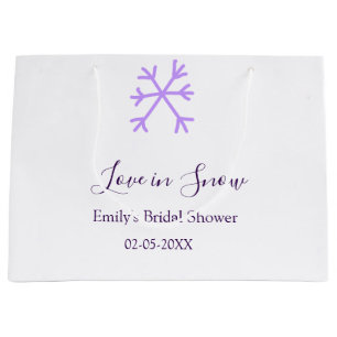 Love in Snow bridal shower purple snowflakes paste Large Gift Bag