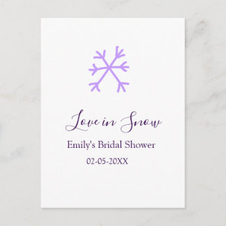 Love in Snow bridal shower purple snowflakes paste Postcard