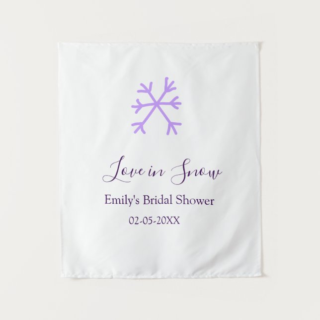 Love in Snow bridal shower purple snowflakes paste Tapestry (Front)