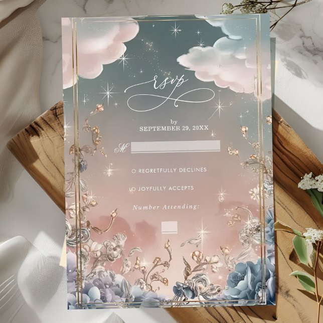 Love in the Air Sparkles and Florals Wedding RSVP Card (Creator Uploaded)