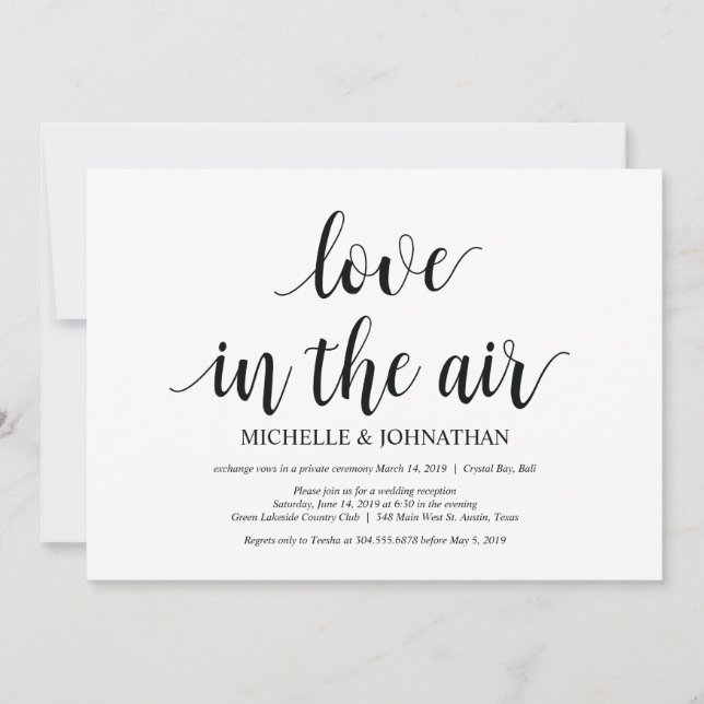 Love in the air, Wedding Elopement Invites (Front)