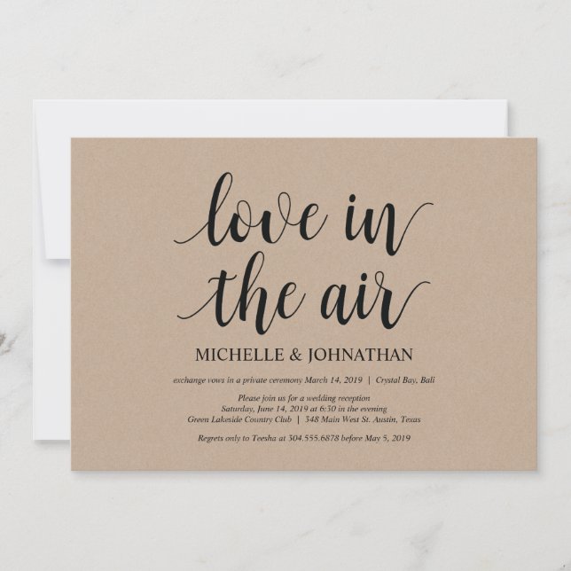 Love in the air, Wedding Elopement Invites (Front)