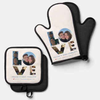 Love in the Kitchen – Romantic Apron for Couples Oven Mitt & Pot Holder Set
