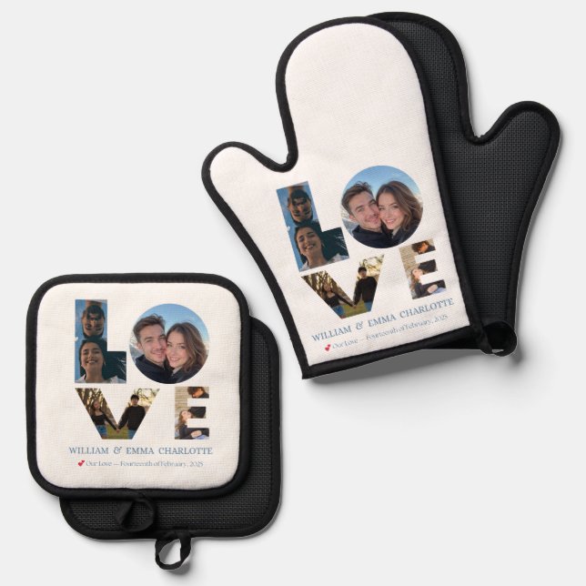 Love in the Kitchen – Romantic Apron for Couples Oven Mitt & Pot Holder Set (Front/Back)