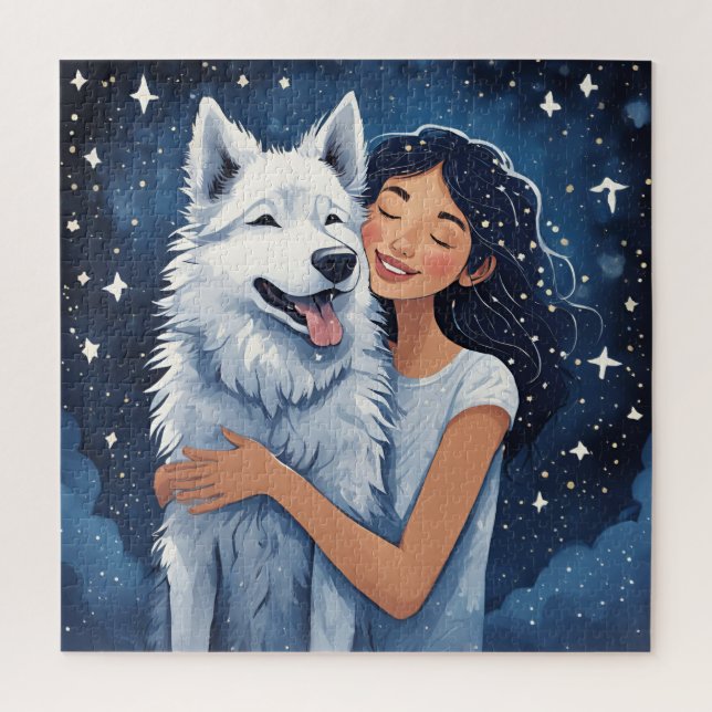 Love in the Stars: Girl and Husky Jigsaw Puzzle (Vertical)