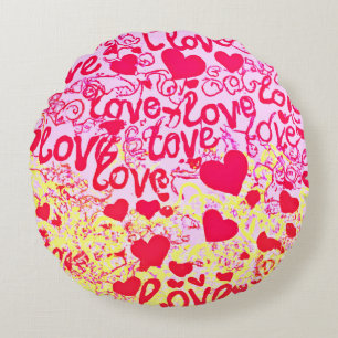Love in Vibrant Colour Pattern Round Cushion
