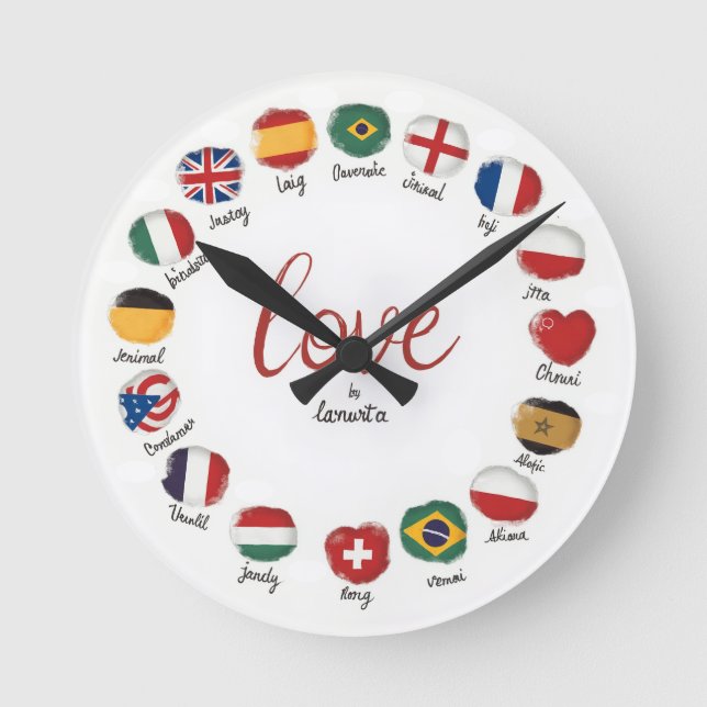 Love in  Wall Clock, 8" Round Acrylic Clock (Front)