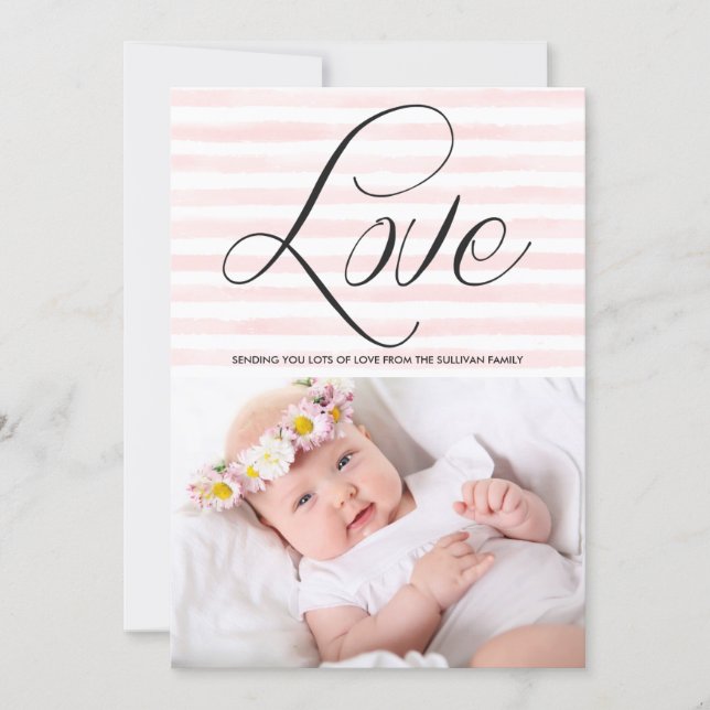 Love in Watercolor Stripes Valentine's Day Card (Front)