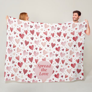 Love in Watercolor - Whimsical Heart Pattern Fleece Blanket