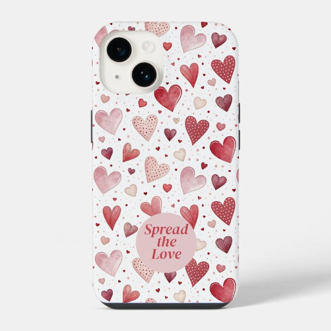 Love in Watercolor - Whimsical Heart Pattern iPhone Case (Back)
