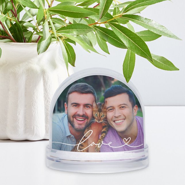 Love in White Script Heart Photo Snowglobe (Creator Uploaded)